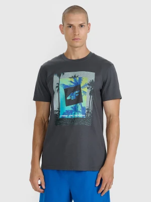 4F T-shirt regular z nadrukiem męski - szary L