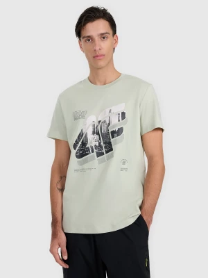 4F T-shirt regular z nadrukiem męski - turkusowy S