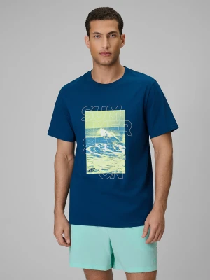 4F T-shirt regular z nadrukiem męski - turkusowy L