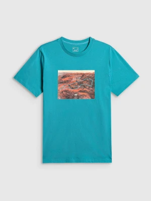 4F T-shirt regular z nadrukiem męski - turkusowy M
