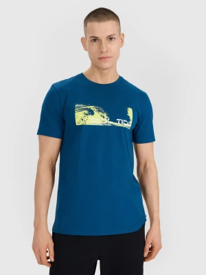 4F T-shirt regular z nadrukiem męski - turkusowy M