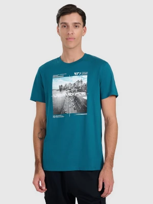 4F T-shirt regular z nadrukiem męski - turkusowy XXL