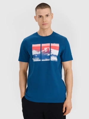 4F T-shirt regular z nadrukiem męski - turkusowy L