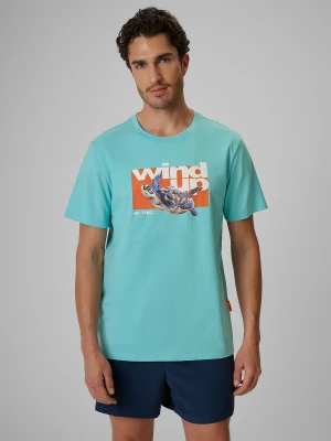 4F T-shirt regular z nadrukiem męski - turkusowy S