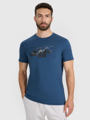 4F T-shirt regular z nadrukiem męski - turkusowy XL