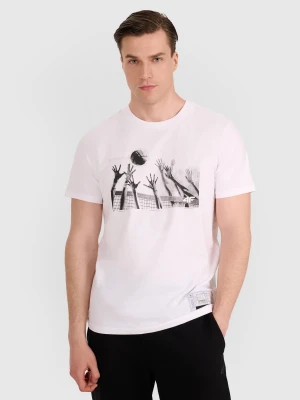 4F T-shirt regular z nadrukiem siatkarskim męski - biały 3XL