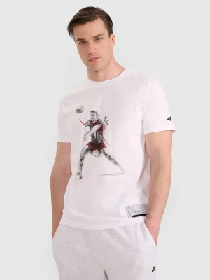 4F T-shirt regular z nadrukiem siatkarskim męski - biały S