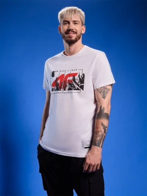 4F T-shirt regular z nadrukiem siatkarskim męski - biały XL