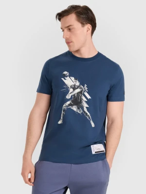 4F T-shirt regular z nadrukiem siatkarskim męski - granatowy XL
