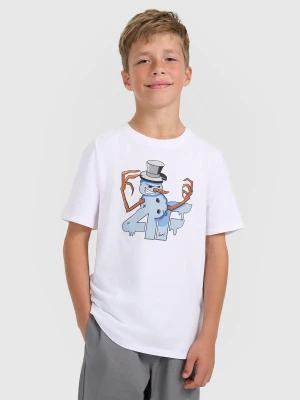 4F T-shirt regular z nadrukiem świątecznym chłopięcy - biały 146 (10-11 lat)