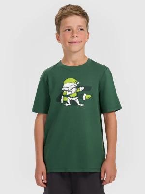 4F T-shirt regular z nadrukiem świątecznym chłopięcy - zielony 146 (10-11 lat)