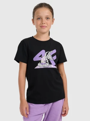4F T-shirt regular z nadrukiem świątecznym dziewczęcy - czarny 164 (13-14 lat)