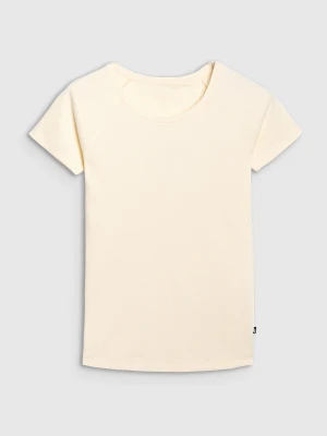 4F T-shirt regular z prążkowanej dzianiny damski - biały L