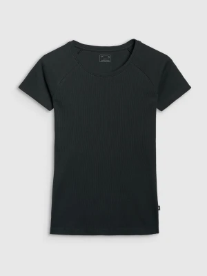 4F T-shirt regular z prążkowanej dzianiny damski - czarny XXL