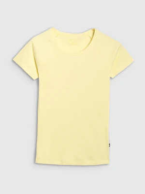 4F T-shirt regular z prążkowanej dzianiny damski - żółty L