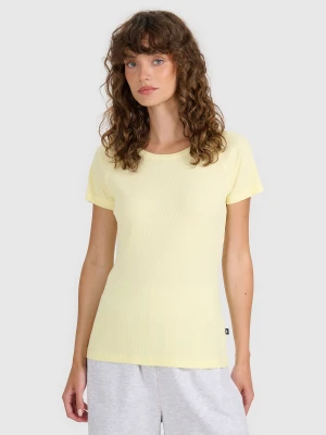 4F T-shirt regular z prążkowanej dzianiny damski - żółty XL