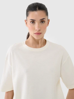 4F T-shirt regular z waflowej dzianiny damski - biały L