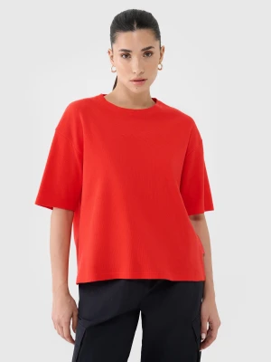 4F T-shirt regular z waflowej dzianiny damski - czerwony XS