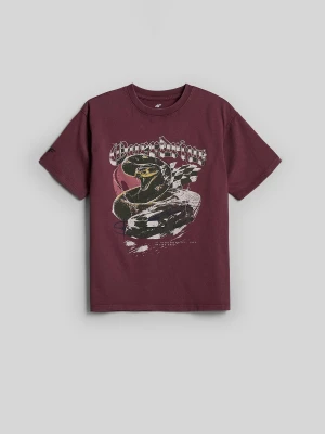 4F T-shirt relaxed z nadrukiem chłopięcy - burgundowy 158 (12-13 lat)