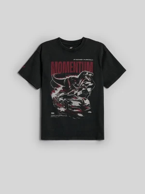 4F T-shirt relaxed z nadrukiem chłopięcy - szary 134 (8-9 lat)