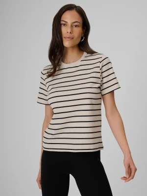 4F T-shirt relaxed z nadrukiem damski - kremowy XS