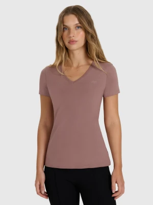 4F T-shirt slim gładki damski - beżowy XXL