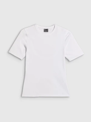 4F T-shirt slim gładki damski - biały XS