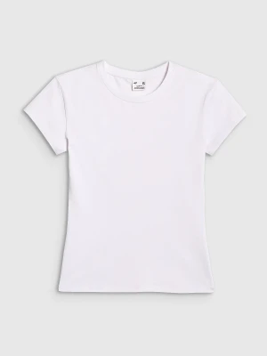 4F T-shirt slim gładki damski - biały XS