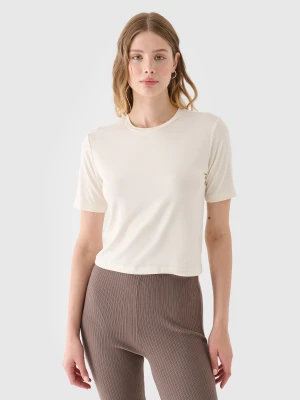 4F T-shirt slim gładki damski - biały XS