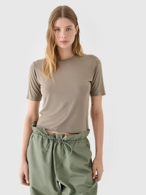 4F T-shirt slim gładki damski - brązowy S