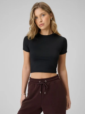 4F T-shirt slim gładki damski - czarny XS