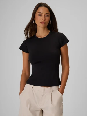 4F T-shirt slim gładki damski - czarny S