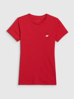 4F T-shirt slim gładki damski - czerwony XS