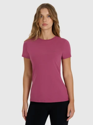4F T-shirt slim gładki damski - czerwony S