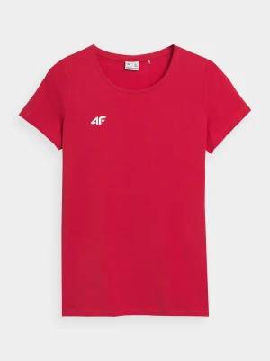 4F T-shirt slim gładki damski - czerwony XS