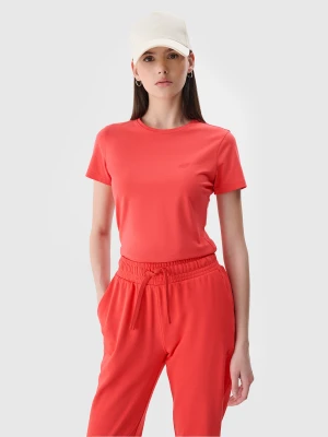 4F T-shirt slim gładki damski - czerwony M