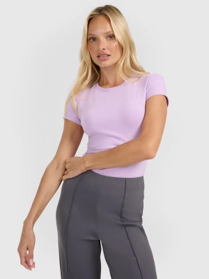 4F T-shirt slim gładki damski - fioletowy XS
