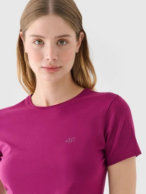 4F T-shirt slim gładki damski - fioletowy XS