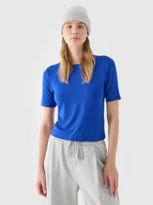 4F T-shirt slim gładki damski - niebieski S