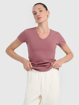 4F T-shirt slim gładki damski - różowy L