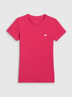 4F T-shirt slim gładki damski - różowy XS
