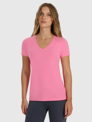 4F T-shirt slim gładki damski - różowy XS