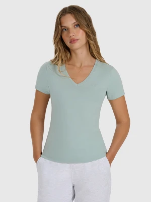 4F T-shirt slim gładki damski - turkusowy XL