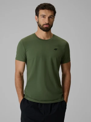 4F T-shirt slim gładki męski - khaki XXL zielony