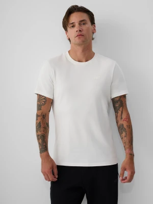 4F T-shirt slim gładki męski - kremowy XL