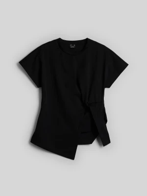 4F T-shirt slim z marszczeniem damski - czarny S