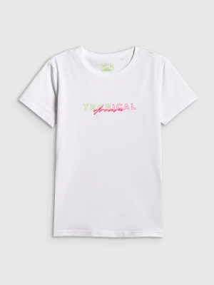 4F T-shirt slim z nadrukiem damski - biały XXL