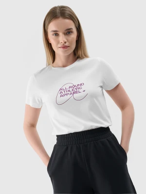 4F T-shirt slim z nadrukiem damski - biały XS