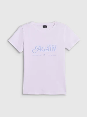 4F T-shirt slim z nadrukiem damski - biały XS