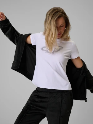 4F T-shirt slim z nadrukiem damski - biały S